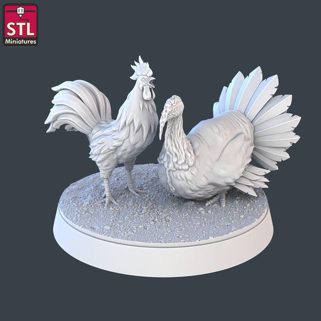 Turkey & Rooster