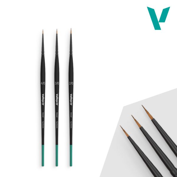Vallejo Hobby Brushes: Detail Definition Set - Synthetic fibers (Sizes 4/0, 3/0 & 2/0)