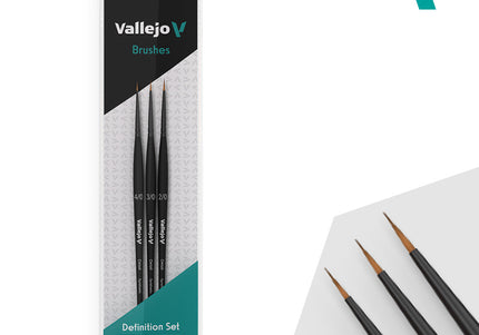 Vallejo Hobby Brushes: Detail Definition Set - Synthetic fibers (Sizes 4/0, 3/0 & 2/0)